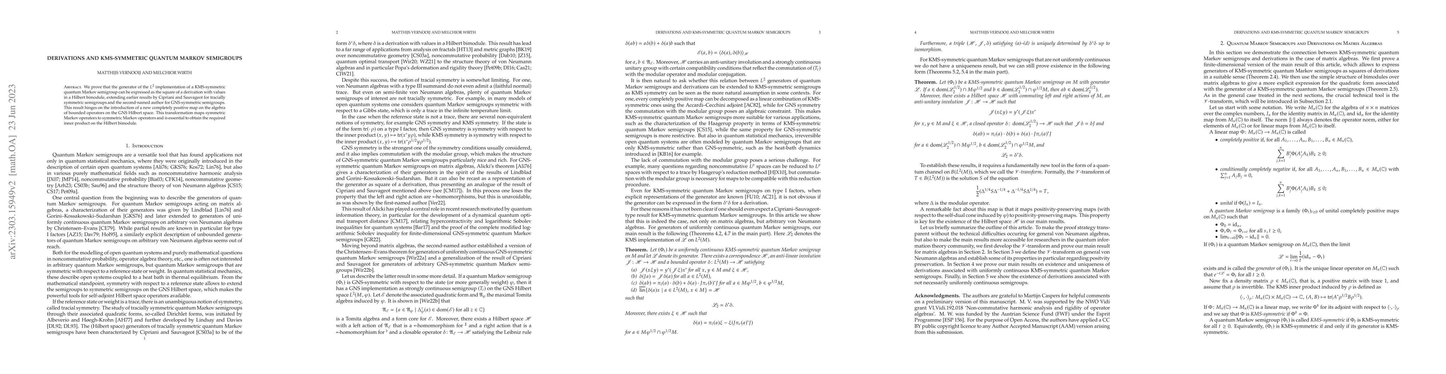 Thumbnail for Derivations and KMS-Symmetric Quantum Markov Semigroups
