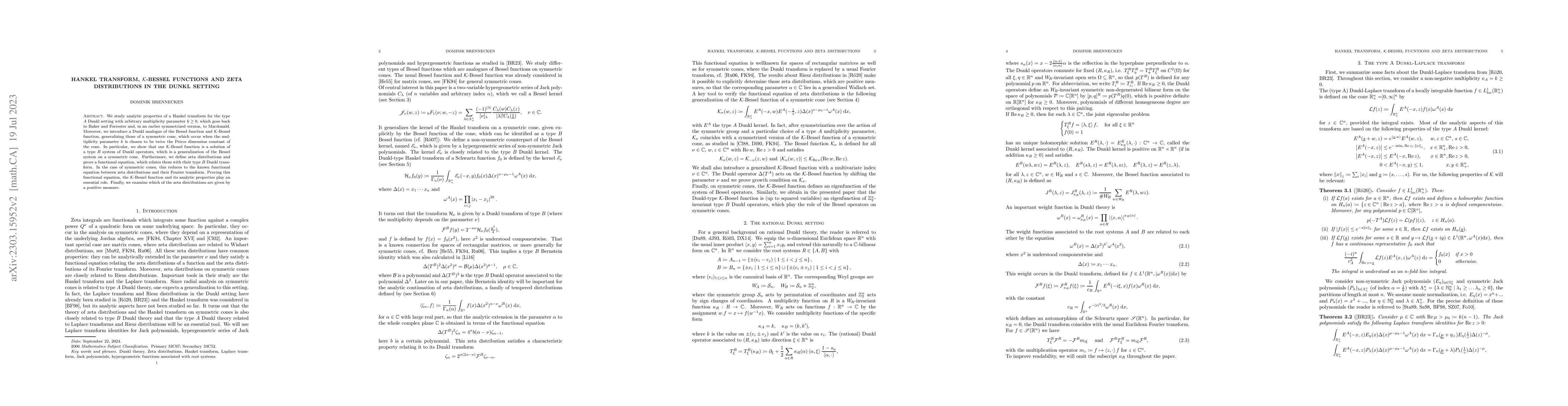 Thumbnail for Hankel transform, K-Bessel functions and zeta distributions in the Dunkl
  setting