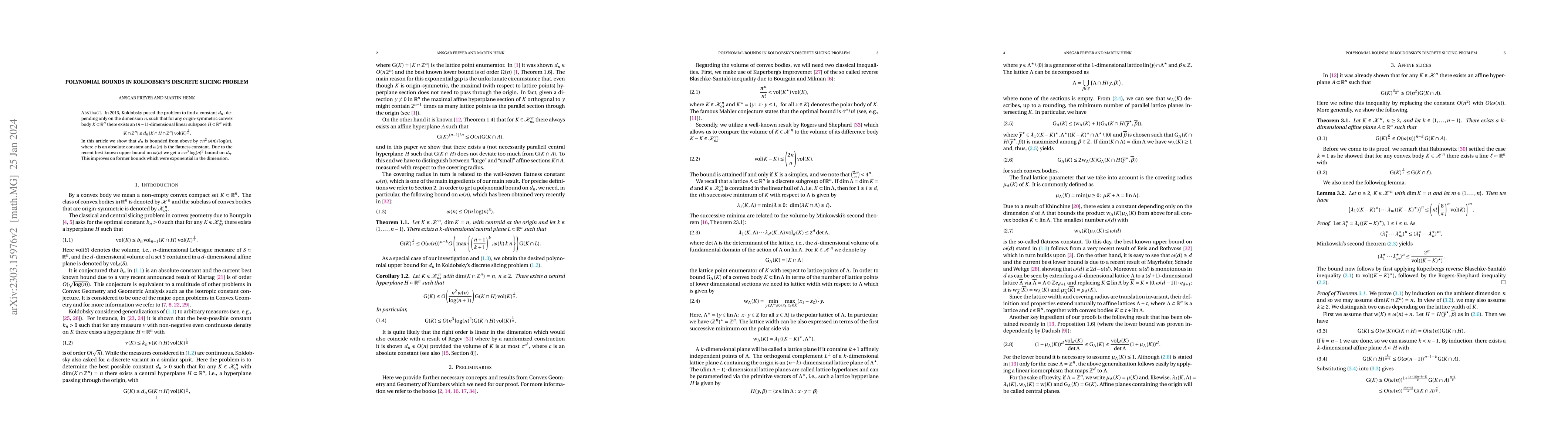 Thumbnail for Polynomial Bounds in Koldobsky's Discrete Slicing Problem