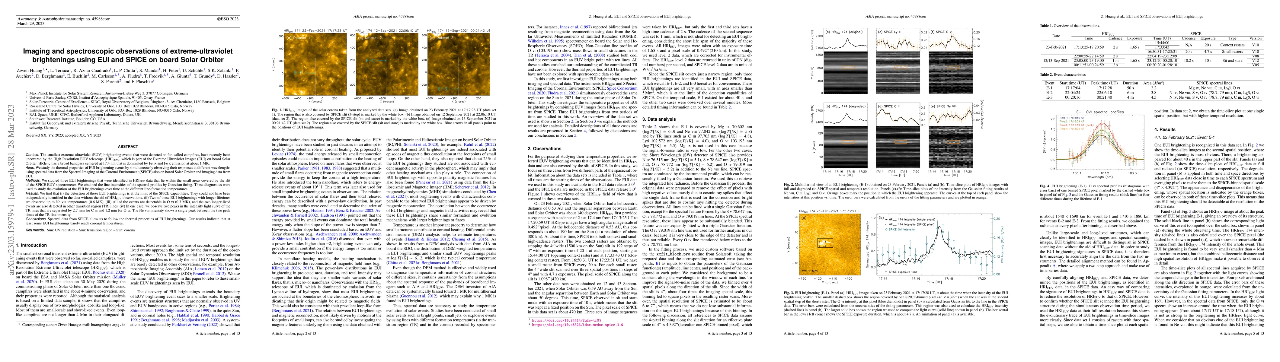 Thumbnail for Imaging and spectroscopic observations of extreme-ultraviolet
  brightenings using EUI and SPICE on board Solar Orbiter