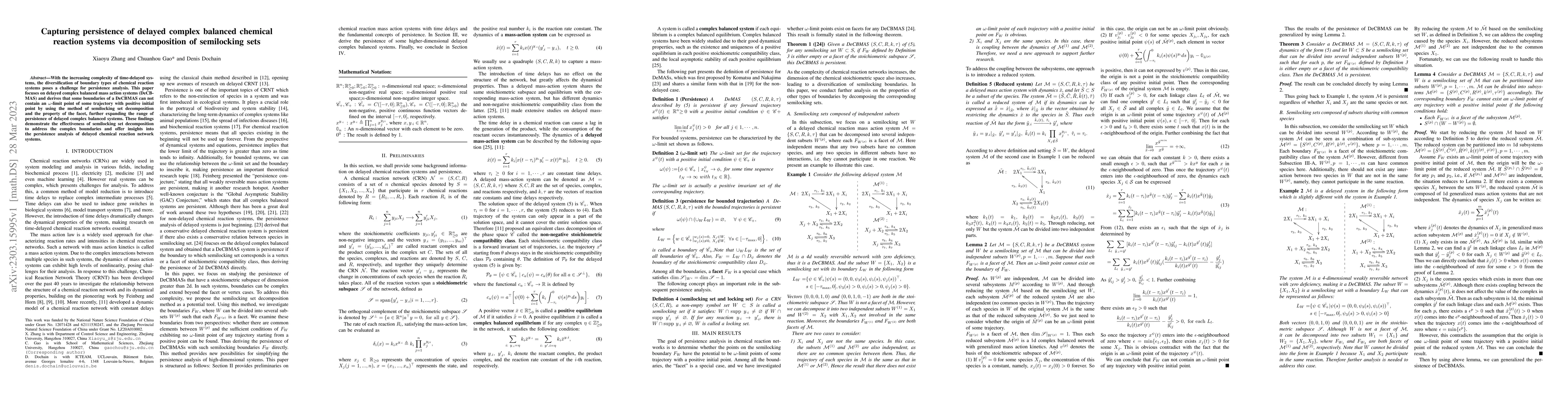 Thumbnail for Capturing persistence of delayed complex balanced chemical reaction
  systems via decomposition of semilocking sets
