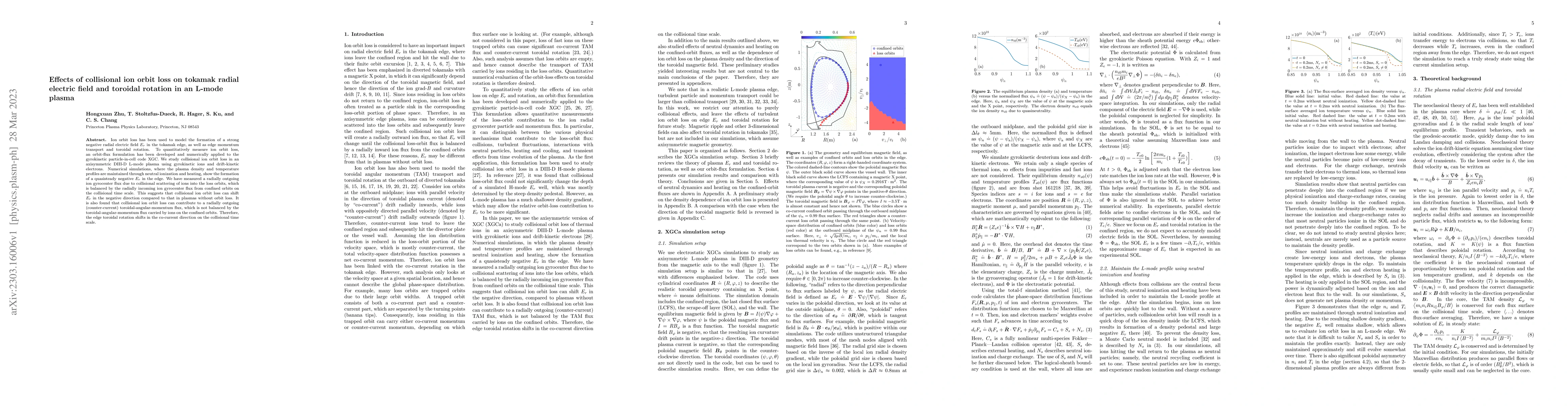 Thumbnail for Effects of collisional ion orbit loss on tokamak radial electric field
  and toroidal rotation in an L-mode plasma