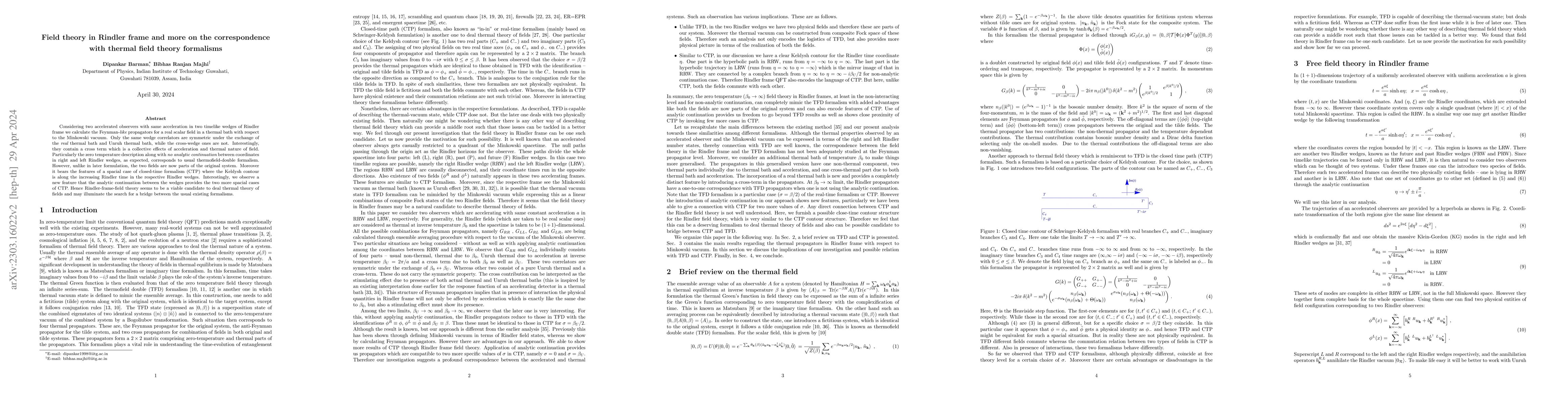 Thumbnail for Field theory in Rindler frame and more on the correspondence with
  thermal field theory formalisms