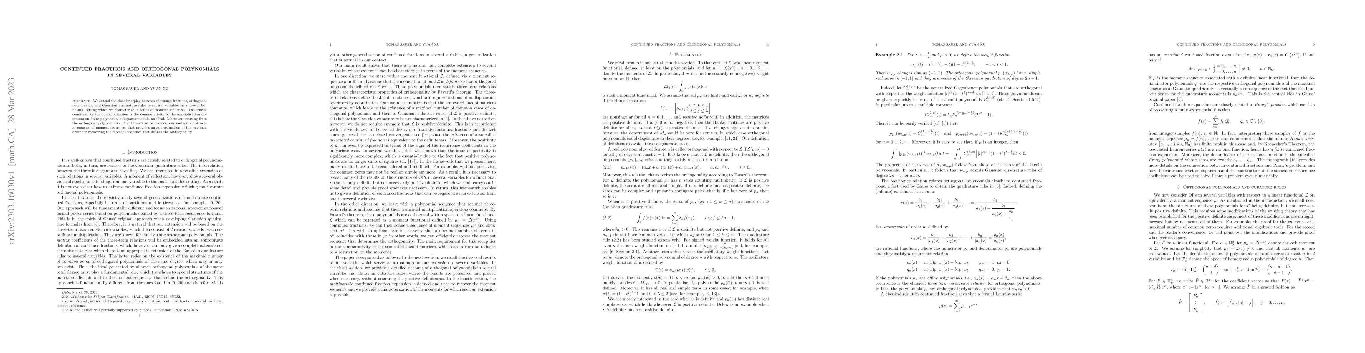 Thumbnail for Continued fractions and orthogonal polynomials in several variables
