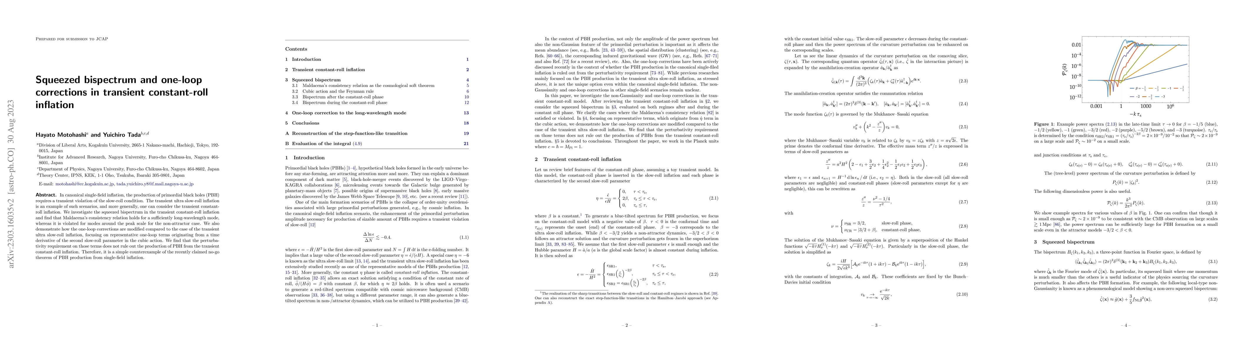 Thumbnail for Squeezed bispectrum and one-loop corrections in transient constant-roll
  inflation