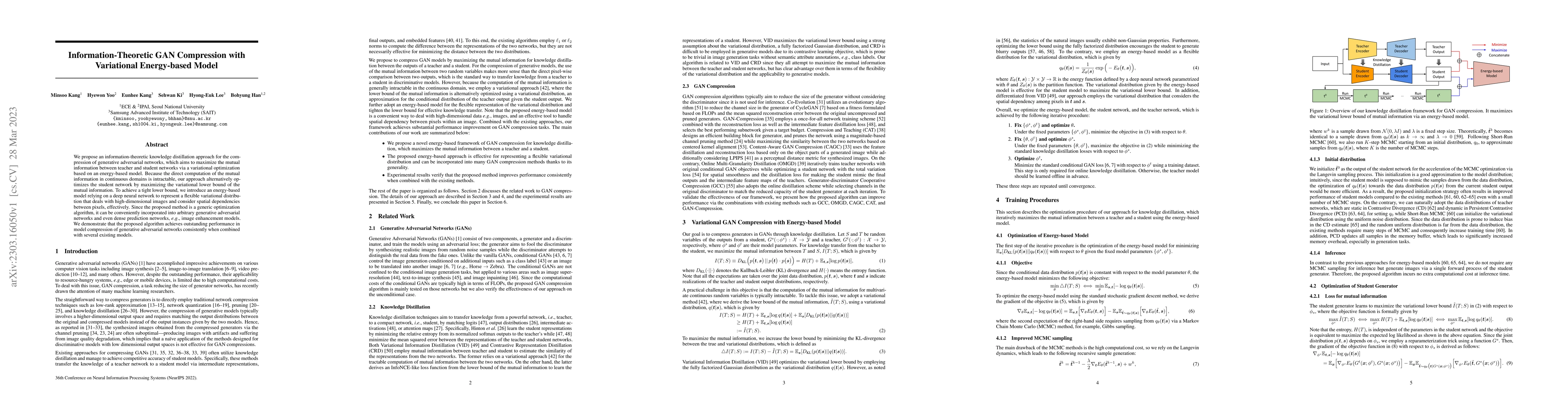 Thumbnail for Information-Theoretic GAN Compression with Variational Energy-based
  Model