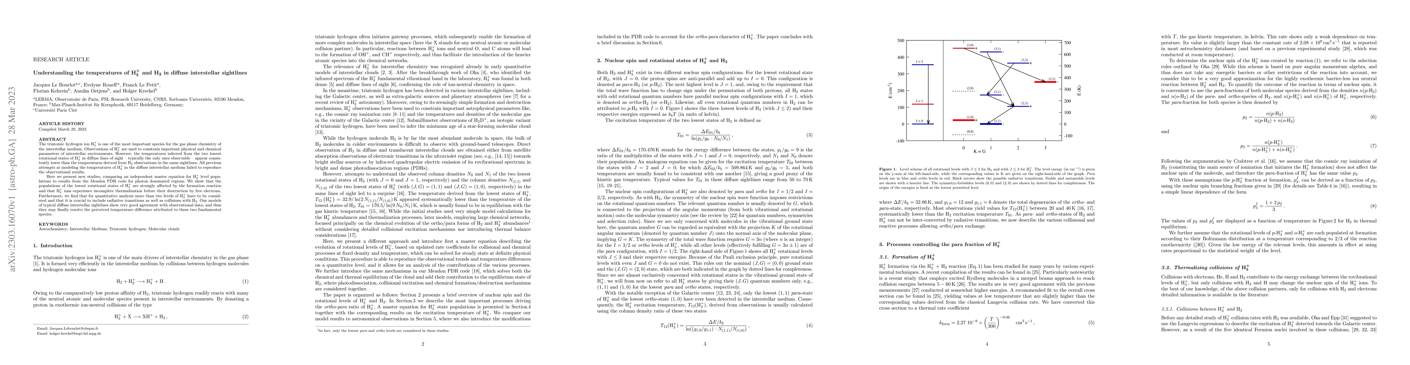 Thumbnail for Understanding the temperatures of H3+ and H2 in diffuse interstellar
  sightlines