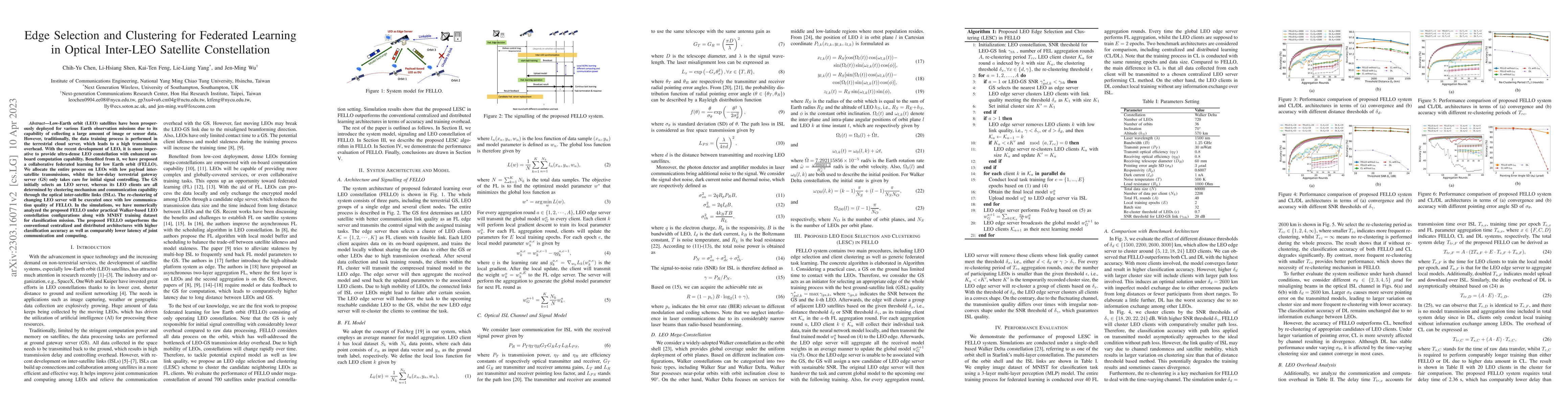 Thumbnail for Edge Selection and Clustering for Federated Learning in Optical
  Inter-LEO Satellite Constellation