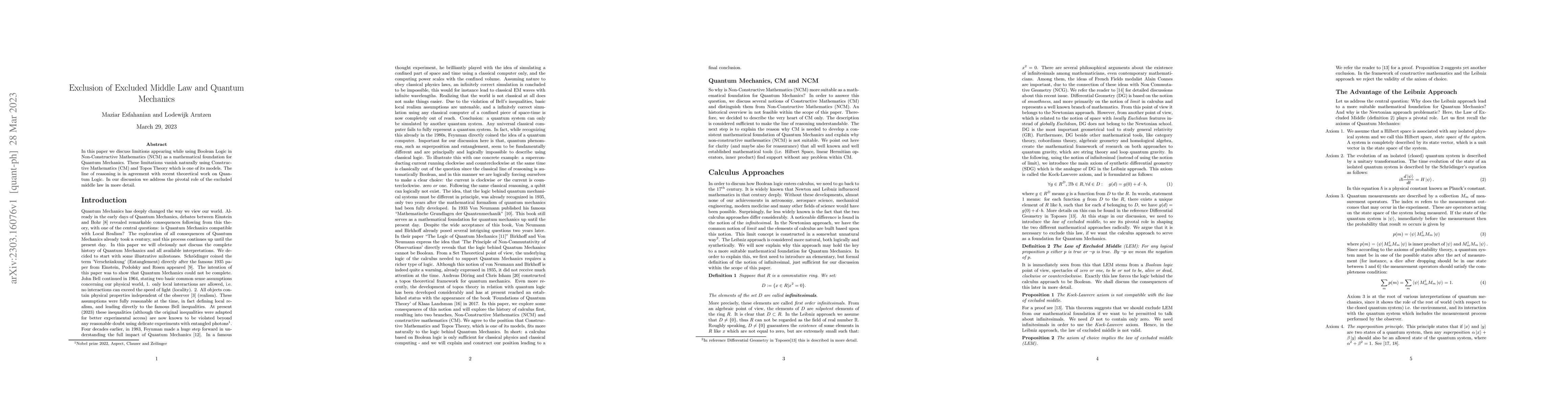 Thumbnail for Exclusion of Excluded Middle Law and Quantum Mechanics