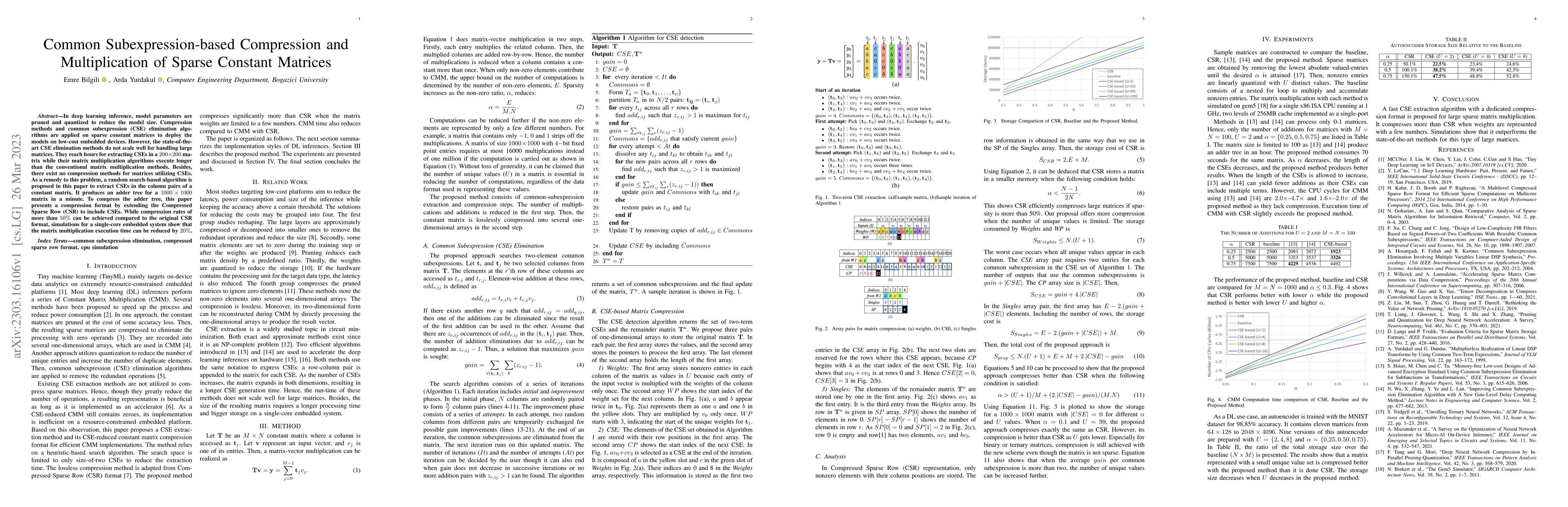 Thumbnail for Common Subexpression-based Compression and Multiplication of Sparse
  Constant Matrices