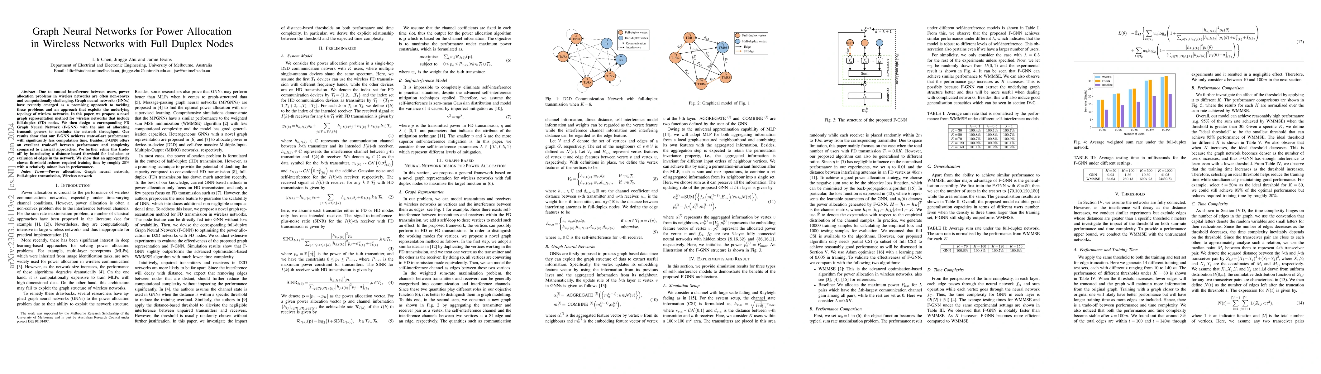 Thumbnail for Graph Neural Networks for Power Allocation in Wireless Networks with
  Full Duplex Nodes