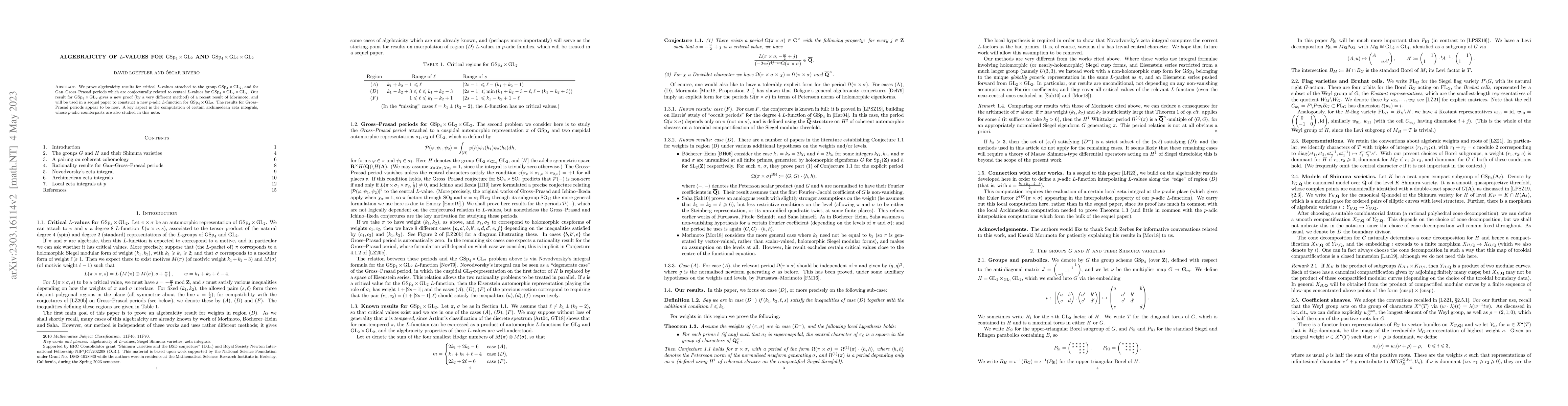 Thumbnail for Algebraicity of $L$-values for $\text{GSp}_4 \times \text{GL}_2$ and
  $\text{GSp}_4 \times \text{GL}_2 \times \text{GL}_2$