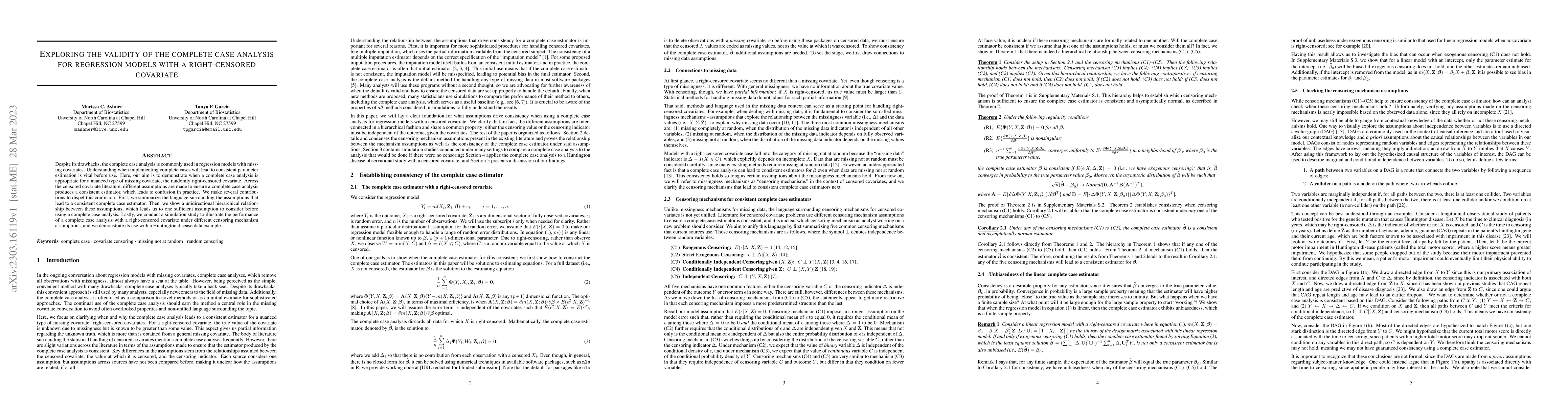 Thumbnail for Exploring the validity of the complete case analysis for regression
  models with a right-censored covariate