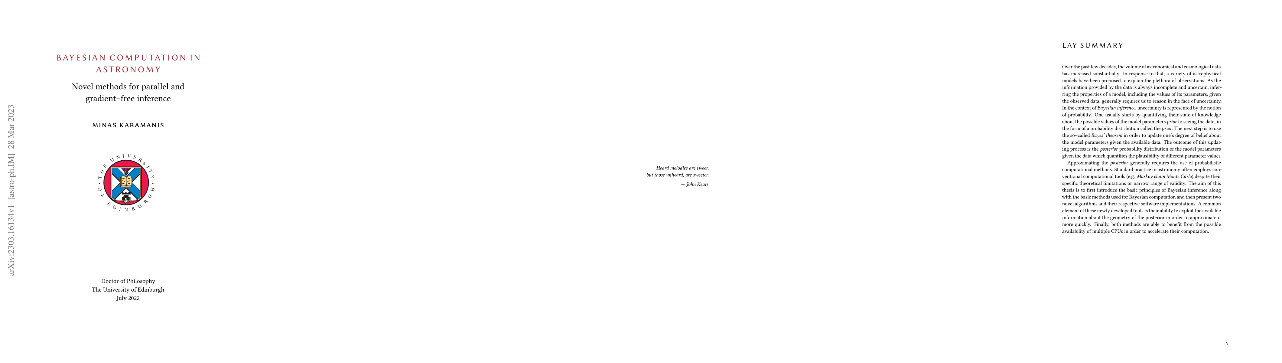 Thumbnail for Bayesian Computation in Astronomy: Novel methods for parallel and
  gradient-free inference