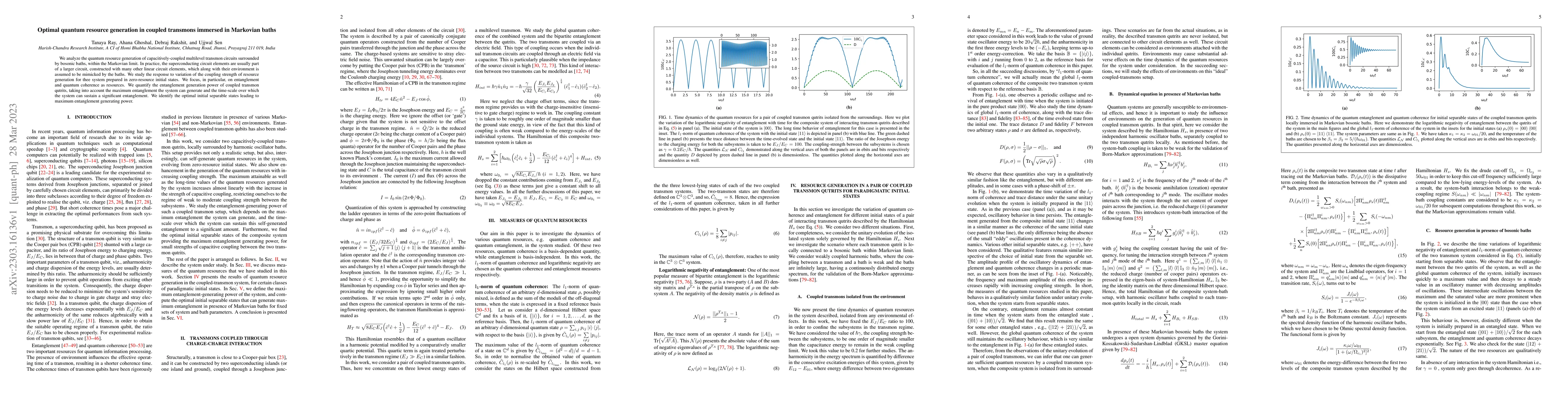 Thumbnail for Optimal quantum resource generation in coupled transmons immersed in
  Markovian baths