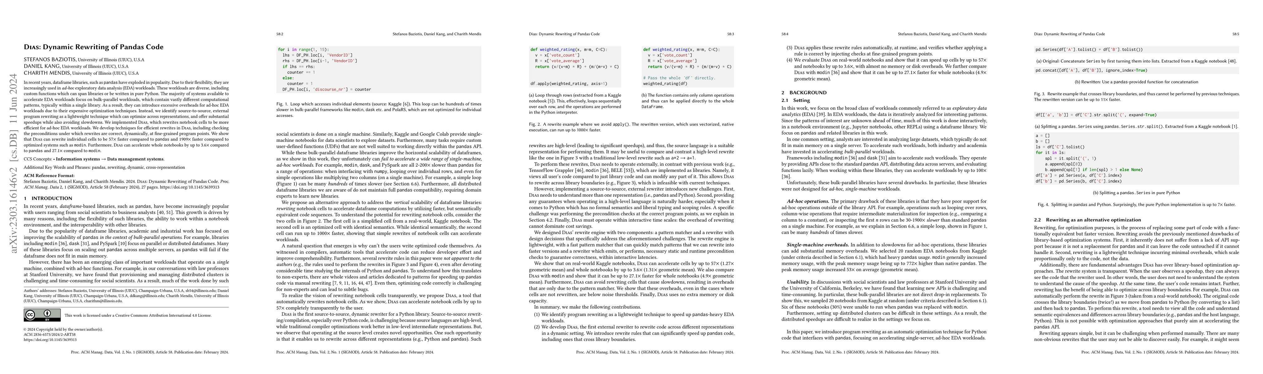 Thumbnail for Dias: Dynamic Rewriting of Pandas Code