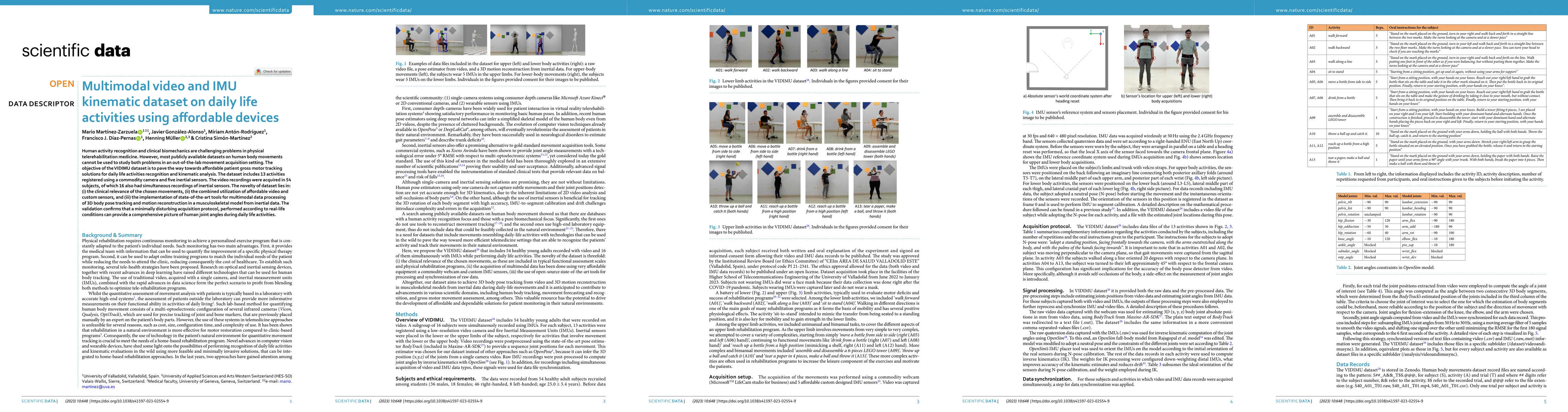 Thumbnail for Multimodal video and IMU kinematic dataset on daily life activities
  using affordable devices (VIDIMU)