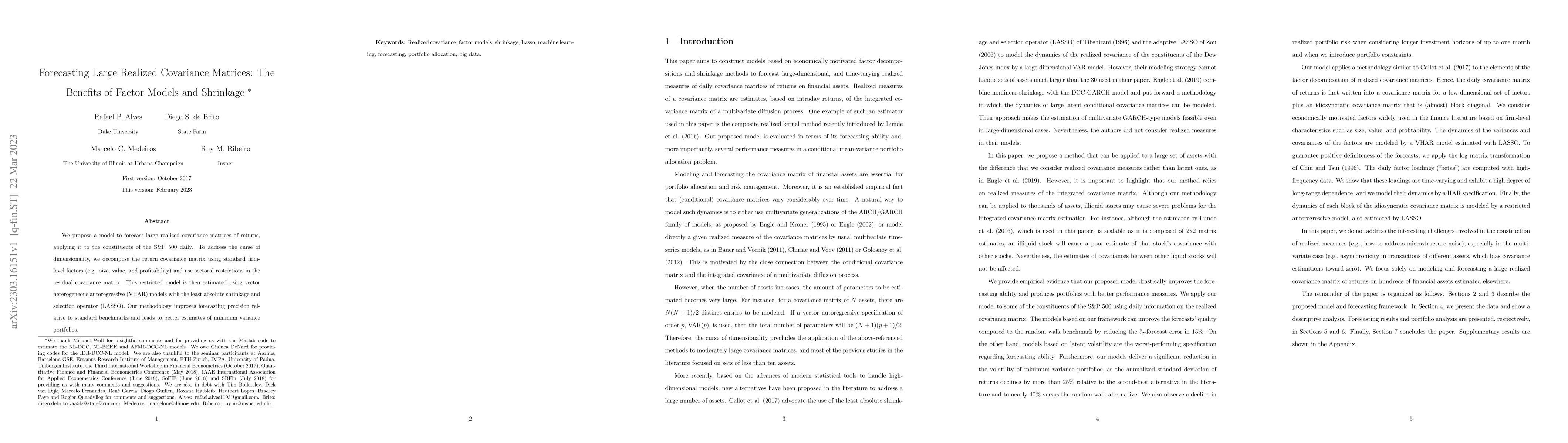 Thumbnail for Forecasting Large Realized Covariance Matrices: The Benefits of Factor
  Models and Shrinkage