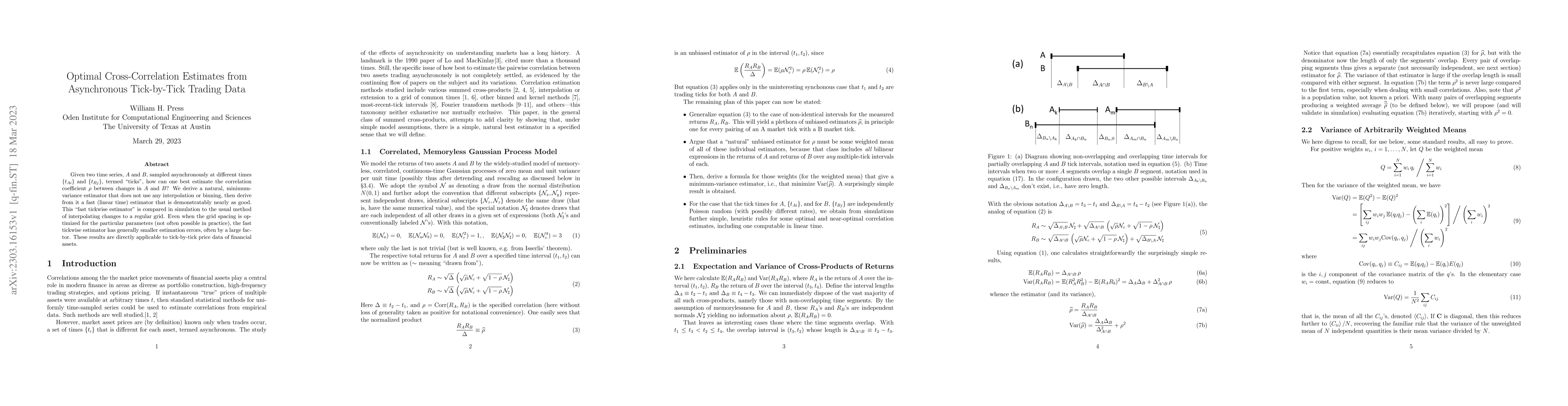 Thumbnail for Optimal Cross-Correlation Estimates from Asynchronous Tick-by-Tick
  Trading Data