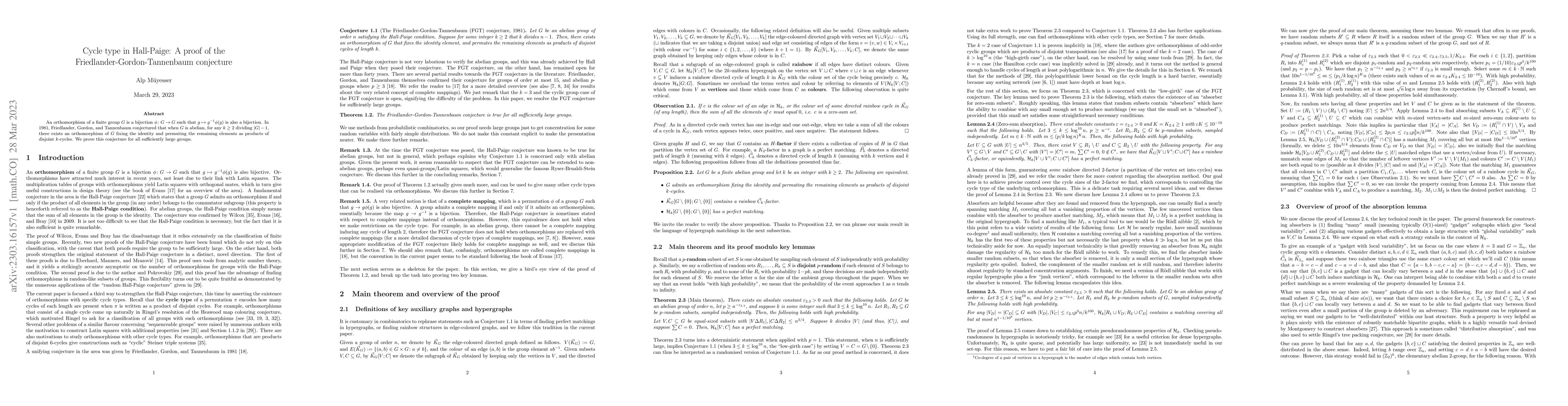 Thumbnail for Cycle type in Hall-Paige: A proof of the Friedlander-Gordon-Tannenbaum
  conjecture