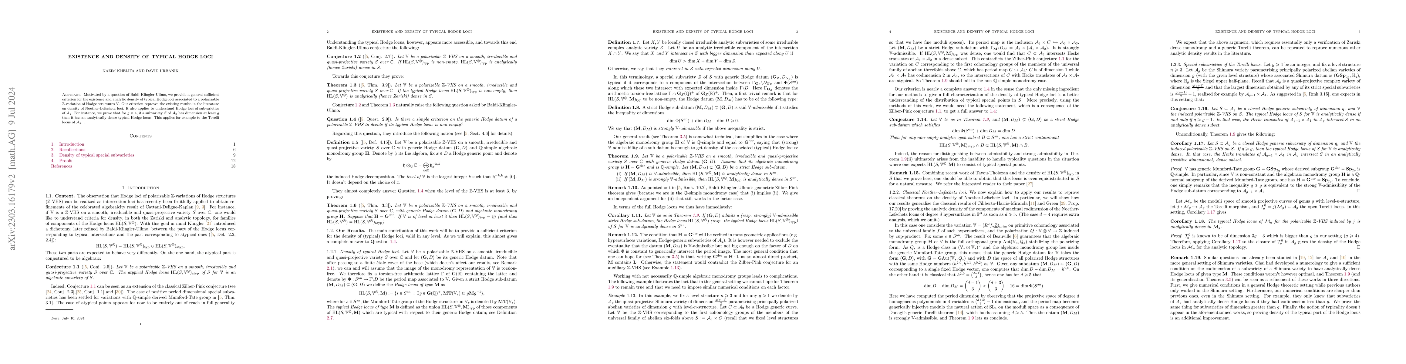Thumbnail for Existence and density of typical Hodge loci