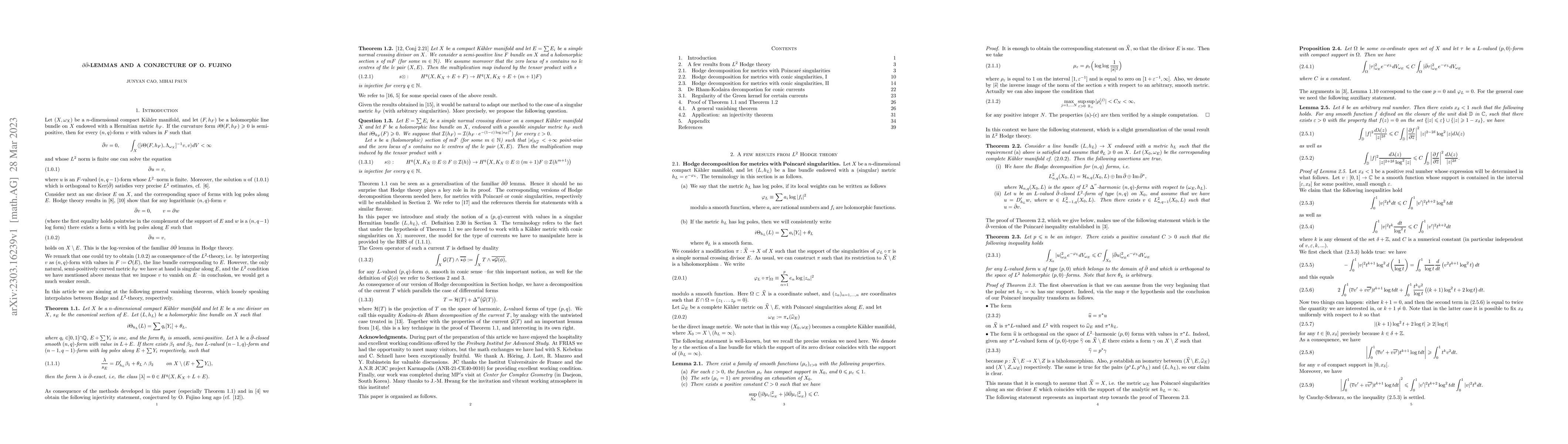 Thumbnail for $\partial\bar\partial$-lemmas and a conjecture of O. Fujino