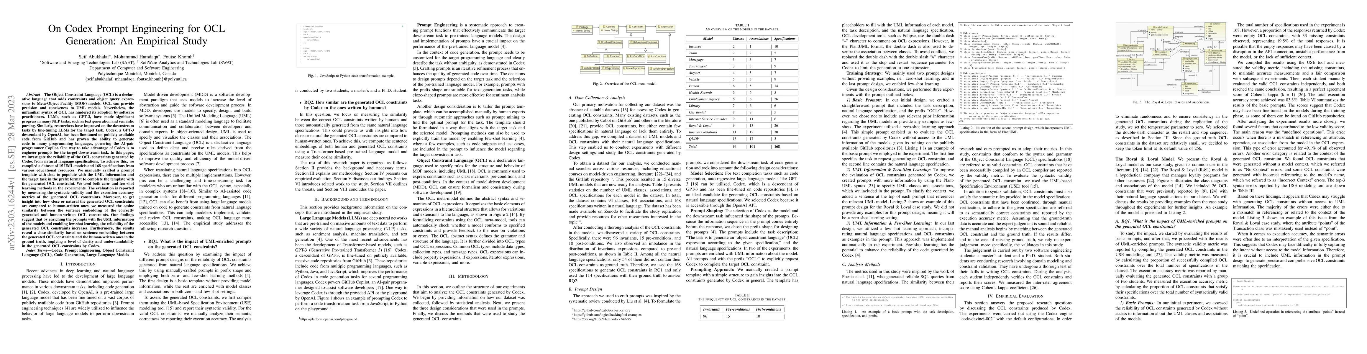 Thumbnail for On Codex Prompt Engineering for OCL Generation: An Empirical Study