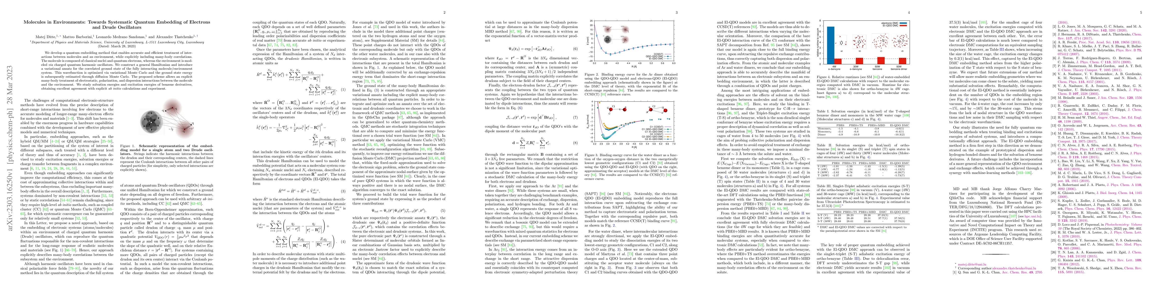 Thumbnail for Molecules in Environments: Towards Systematic Quantum Embedding of
  Electrons and Drude Oscillators