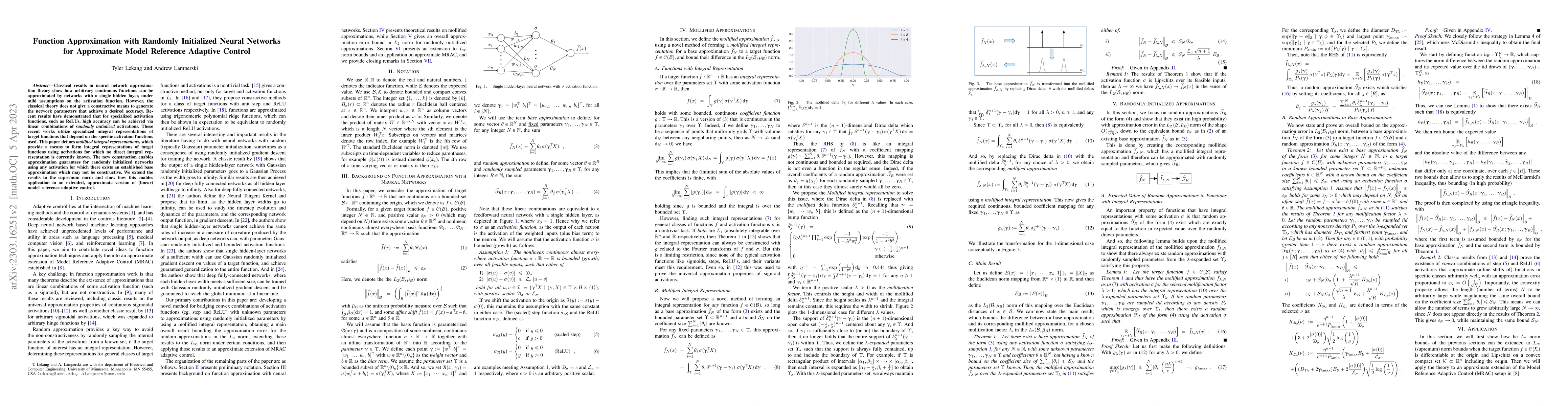 Thumbnail for Function Approximation with Randomly Initialized Neural Networks for
  Approximate Model Reference Adaptive Control