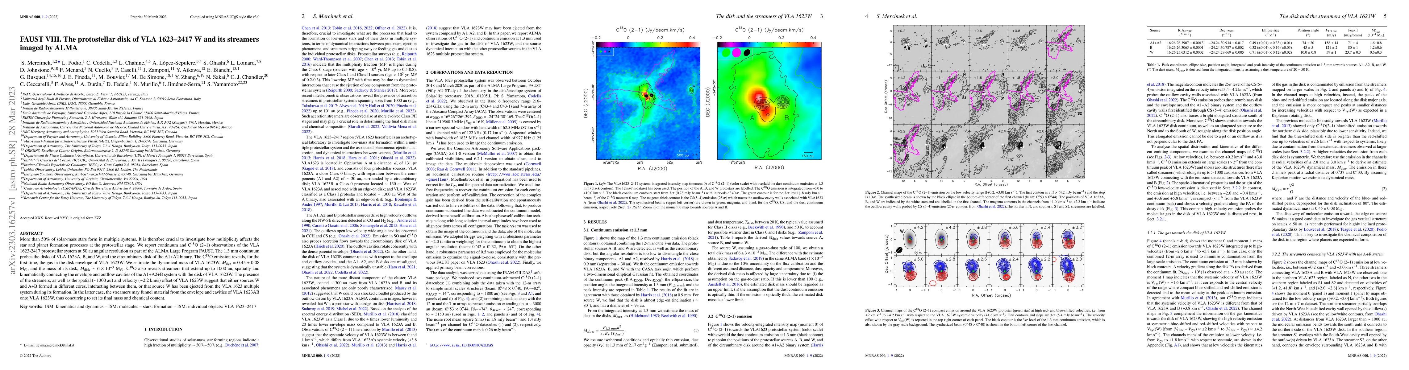 Thumbnail for FAUST VIII. The protostellar disk of VLA 1623-2417 W and its streamers
  imaged by ALMA