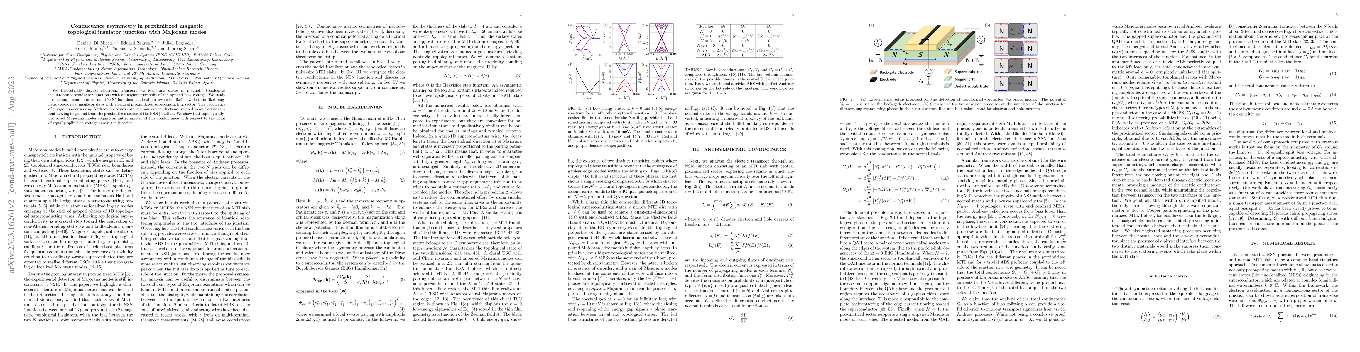 Thumbnail for Conductance asymmetry in proximitized magnetic topological insulator
  junctions with Majorana modes
