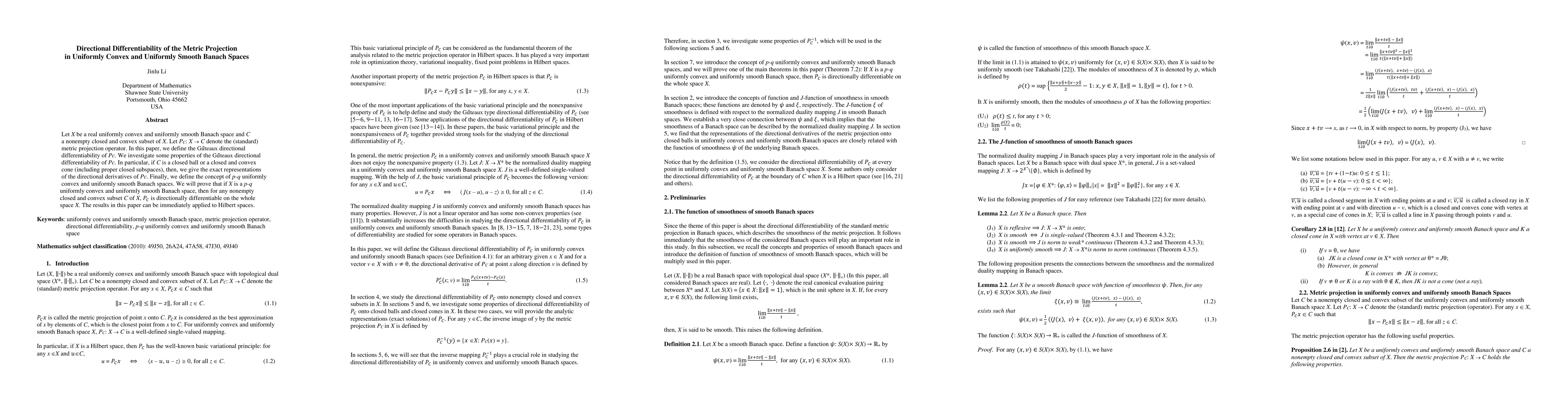 Thumbnail for Directional Differentiability of the Metric Projection in Uniformly
  Convex and Uniformly Smooth Banach Spaces