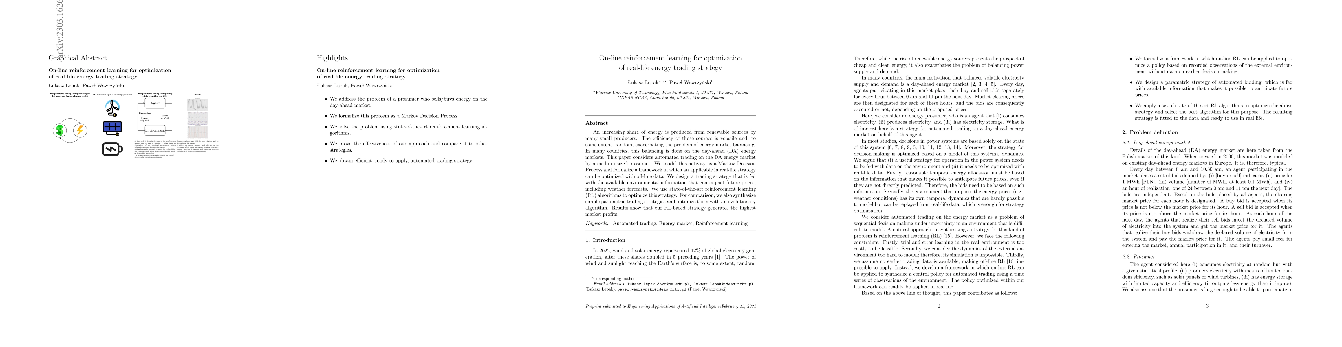 Thumbnail for On-line reinforcement learning for optimization of real-life energy
  trading strategy
