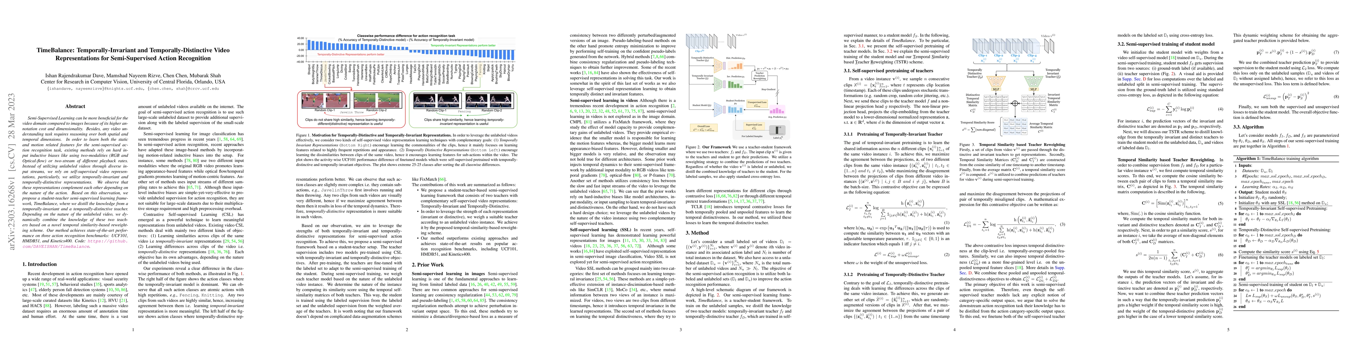 Thumbnail for TimeBalance: Temporally-Invariant and Temporally-Distinctive Video
  Representations for Semi-Supervised Action Recognition