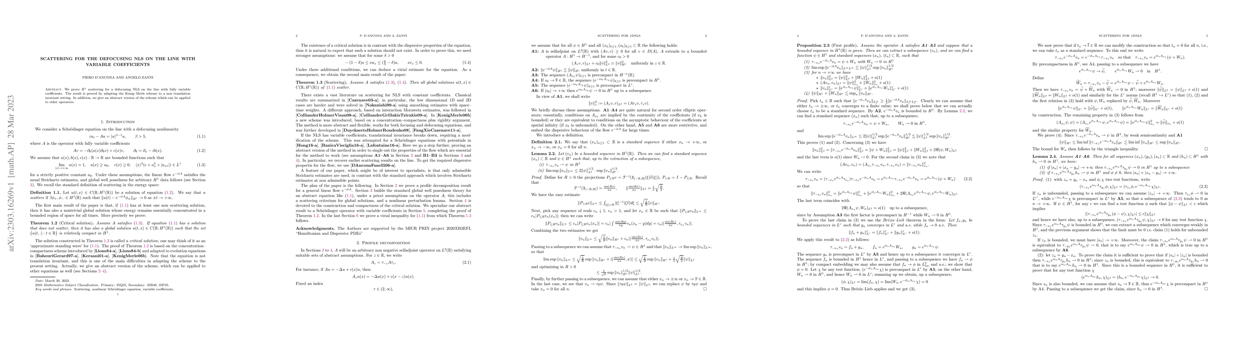 Thumbnail for Scattering for the defocusing NLS on the line with variable coefficients