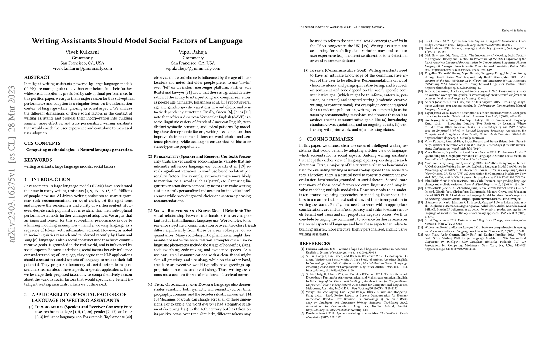 Thumbnail for Writing Assistants Should Model Social Factors of Language