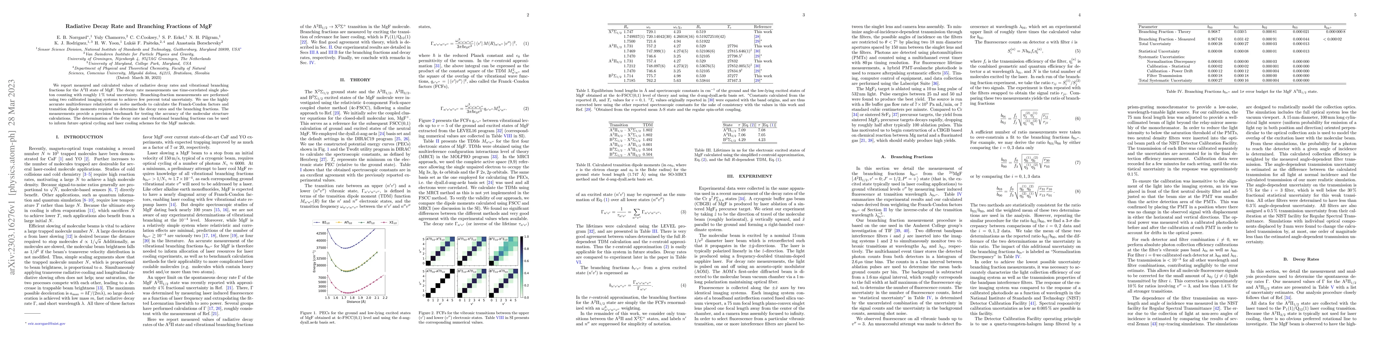 Thumbnail for Radiative Decay Rate and Branching Fractions of MgF