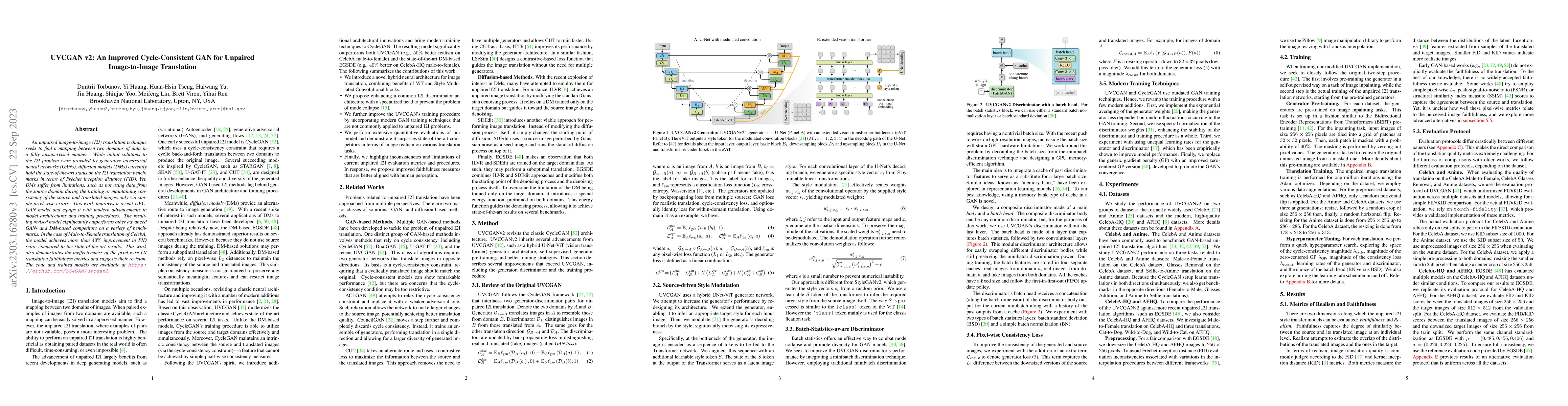 Thumbnail for UVCGAN v2: An Improved Cycle-Consistent GAN for Unpaired Image-to-Image
  Translation