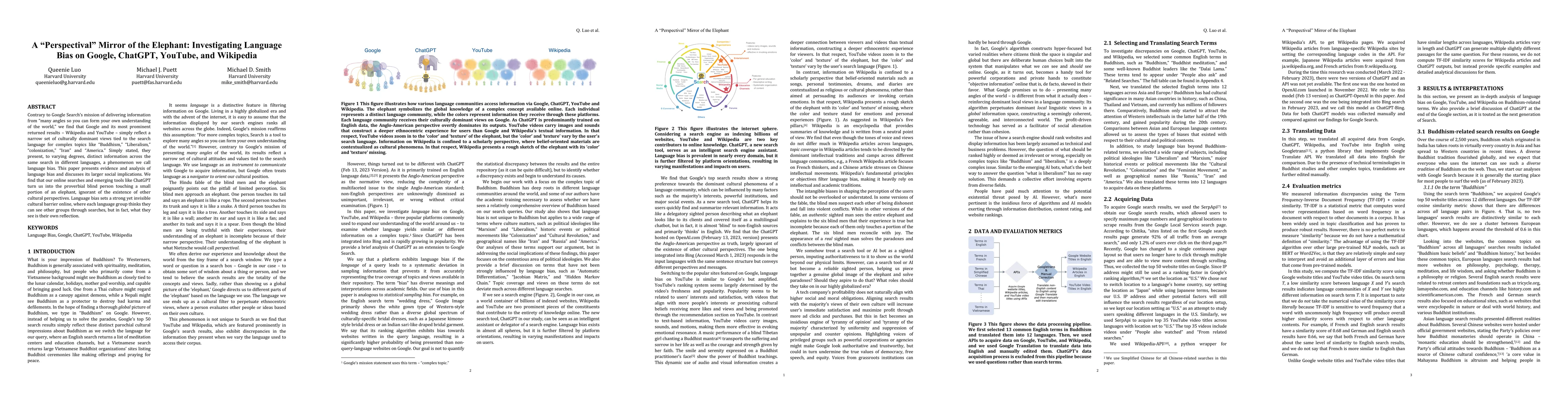 Thumbnail for A "Perspectival" Mirror of the Elephant: Investigating Language Bias on
  Google, ChatGPT, YouTube, and Wikipedia