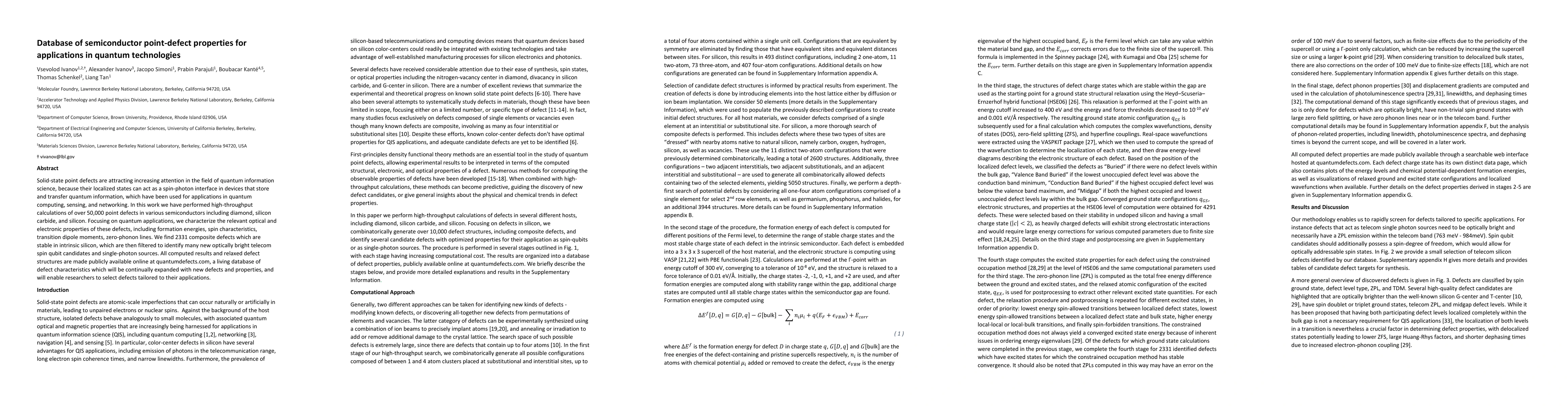 Thumbnail for Database of semiconductor point-defect properties for applications in
  quantum technologies