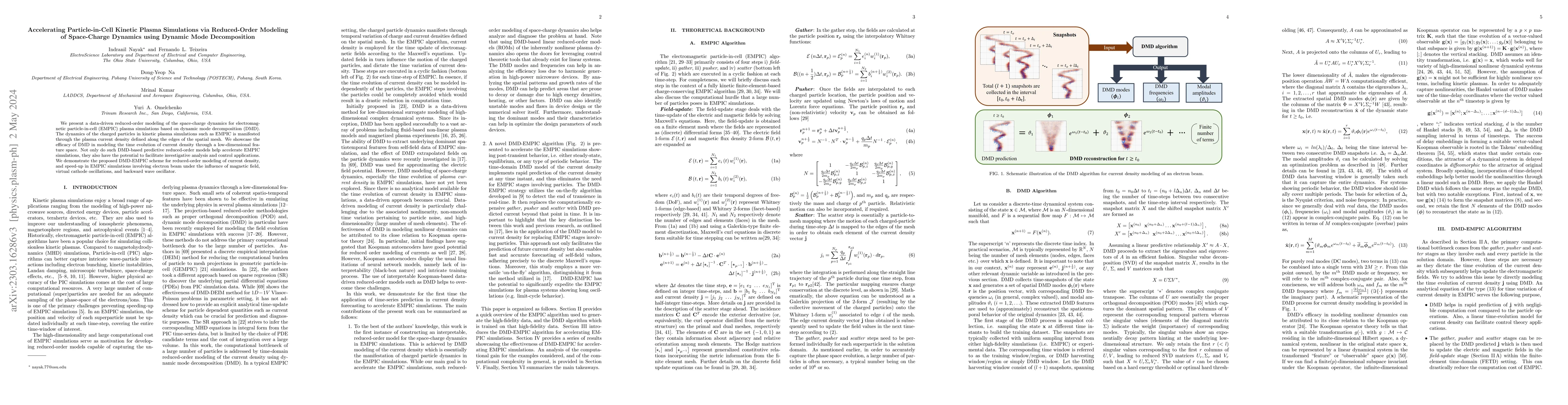Thumbnail for Accelerating Particle-in-Cell Kinetic Plasma Simulations via
  Reduced-Order Modeling of Space-Charge Dynamics using Dynamic Mode
  Decomposition