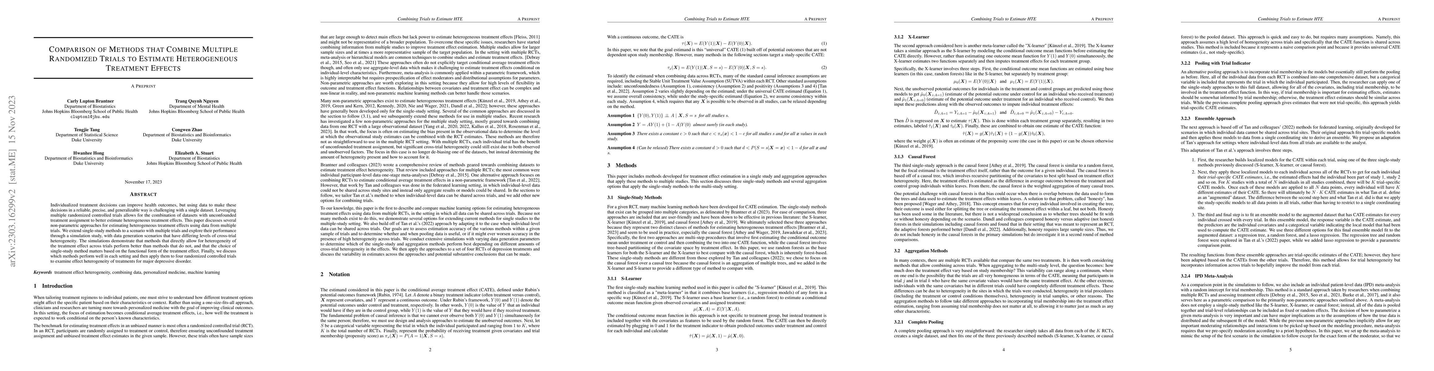 Thumbnail for Comparison of Methods that Combine Multiple Randomized Trials to
  Estimate Heterogeneous Treatment Effects