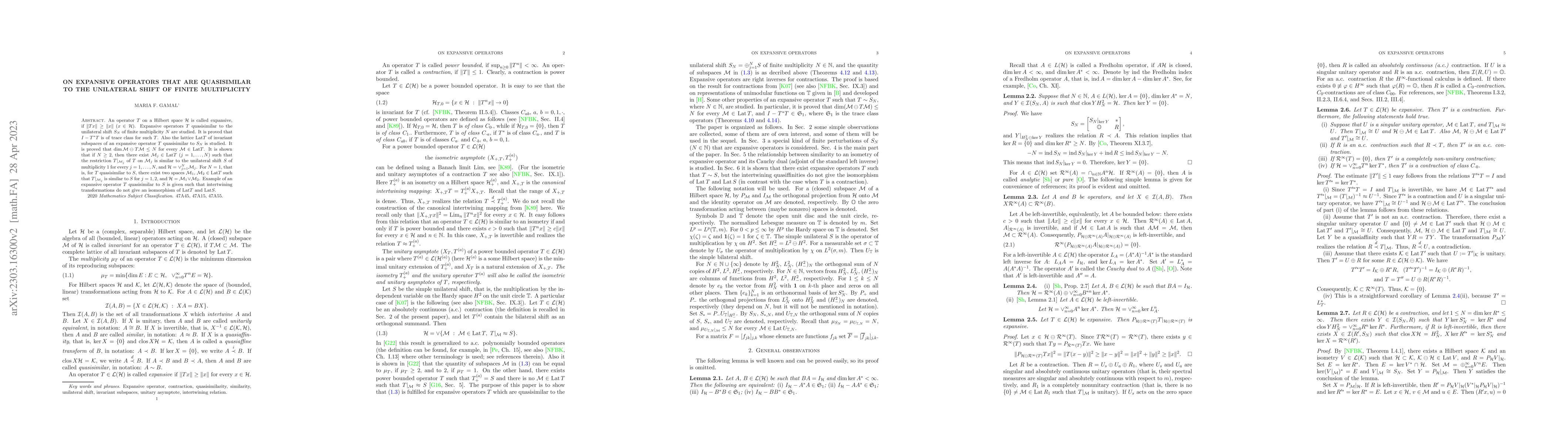 Thumbnail for On expansive operators that are quasisimilar to the unilateral shift of
  finite multiplicity