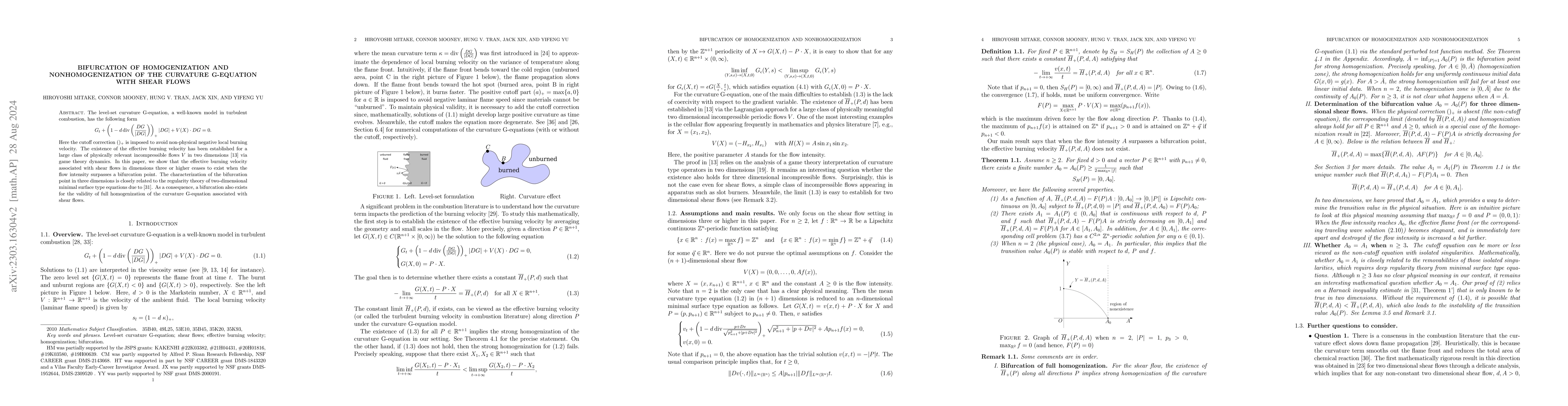 Thumbnail for Bifurcation of homogenization and nonhomogenization of the curvature
  G-equation with shear flows