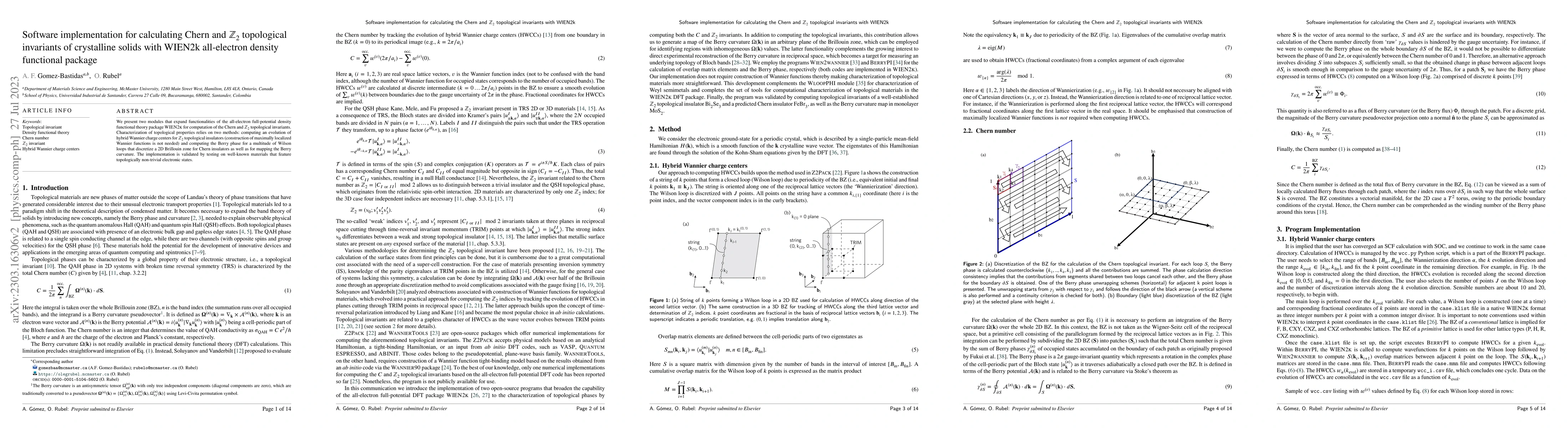 Thumbnail for Software implementation for calculating the Chern and $Z_2$ topological
  invariants with WIEN2k all-electron density functional package