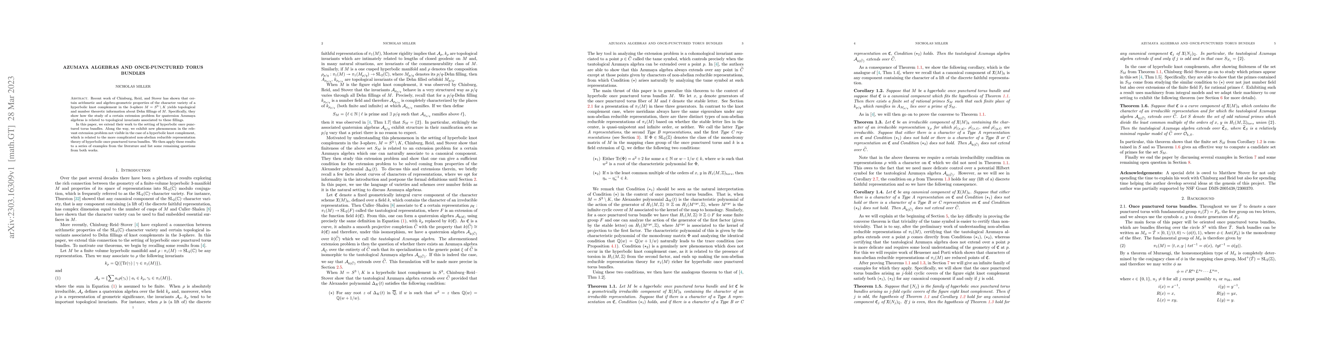 Thumbnail for Azumaya algebras and once-punctured torus bundles