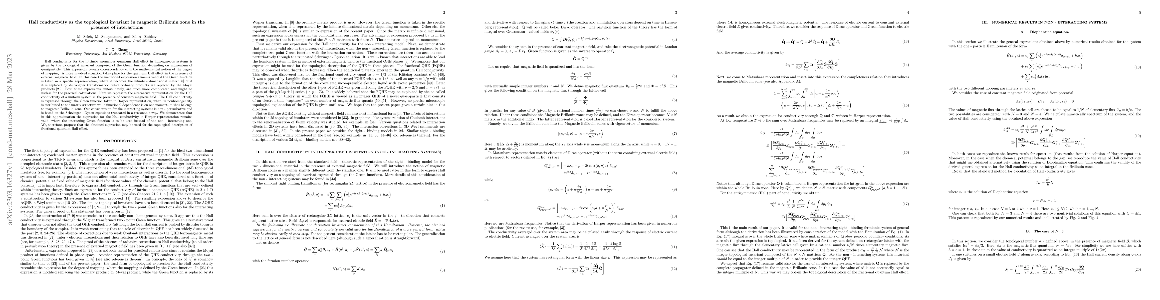 Thumbnail for Hall conductivity as the topological invariant in magnetic Brillouin
  zone in the presence of interactions