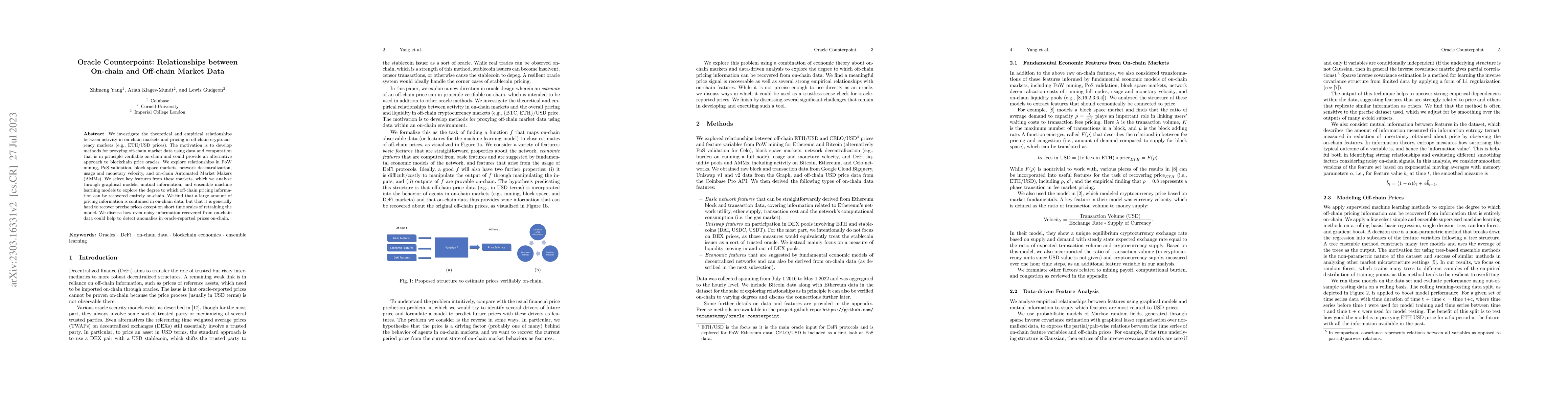 Thumbnail for Oracle Counterpoint: Relationships between On-chain and Off-chain Market
  Data