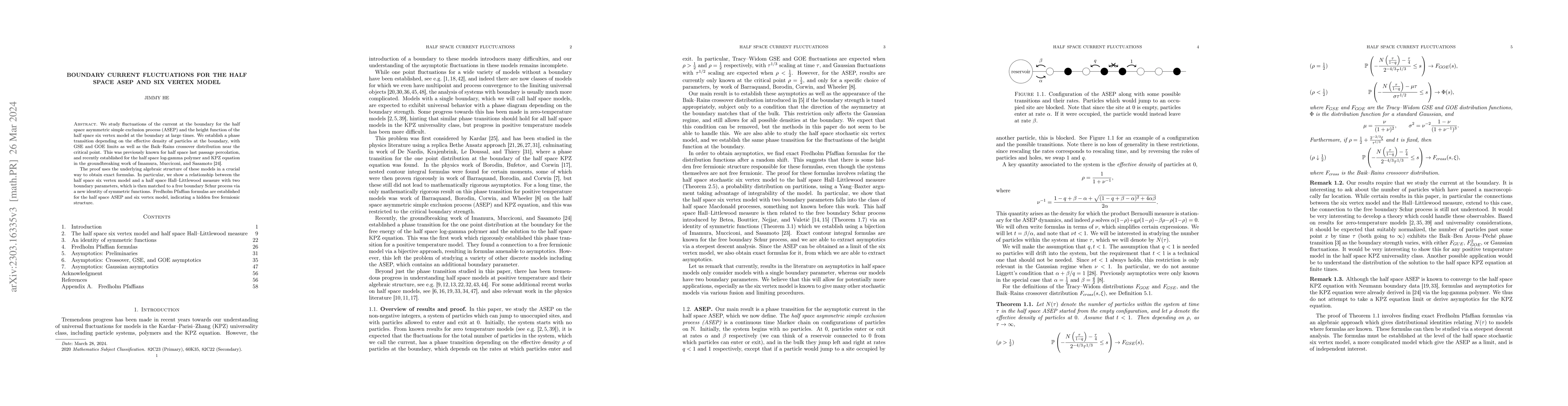 Thumbnail for Boundary current fluctuations for the half space ASEP and six vertex
  model