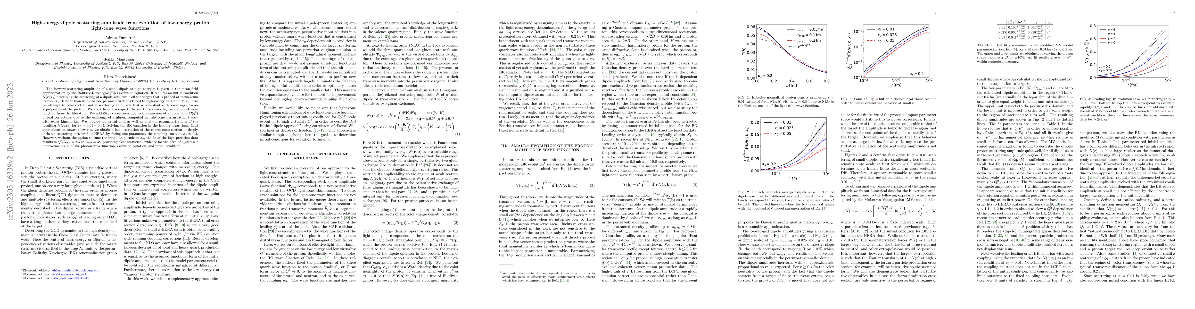 Thumbnail for High-energy dipole scattering amplitude from evolution of low-energy
  proton light-cone wave functions